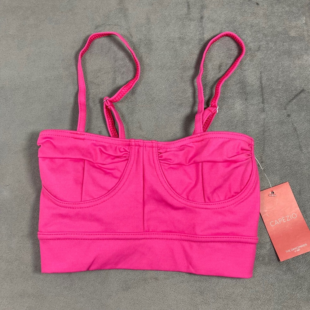 Capezio Hot Pink Bralette Top Twist Back Dance Crop Camisole Small NWT